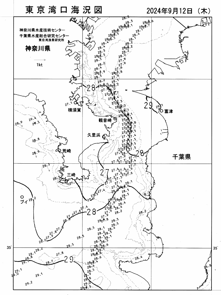 海況図, 東京湾口海況図 検索結果, (水温分布 等を図示)