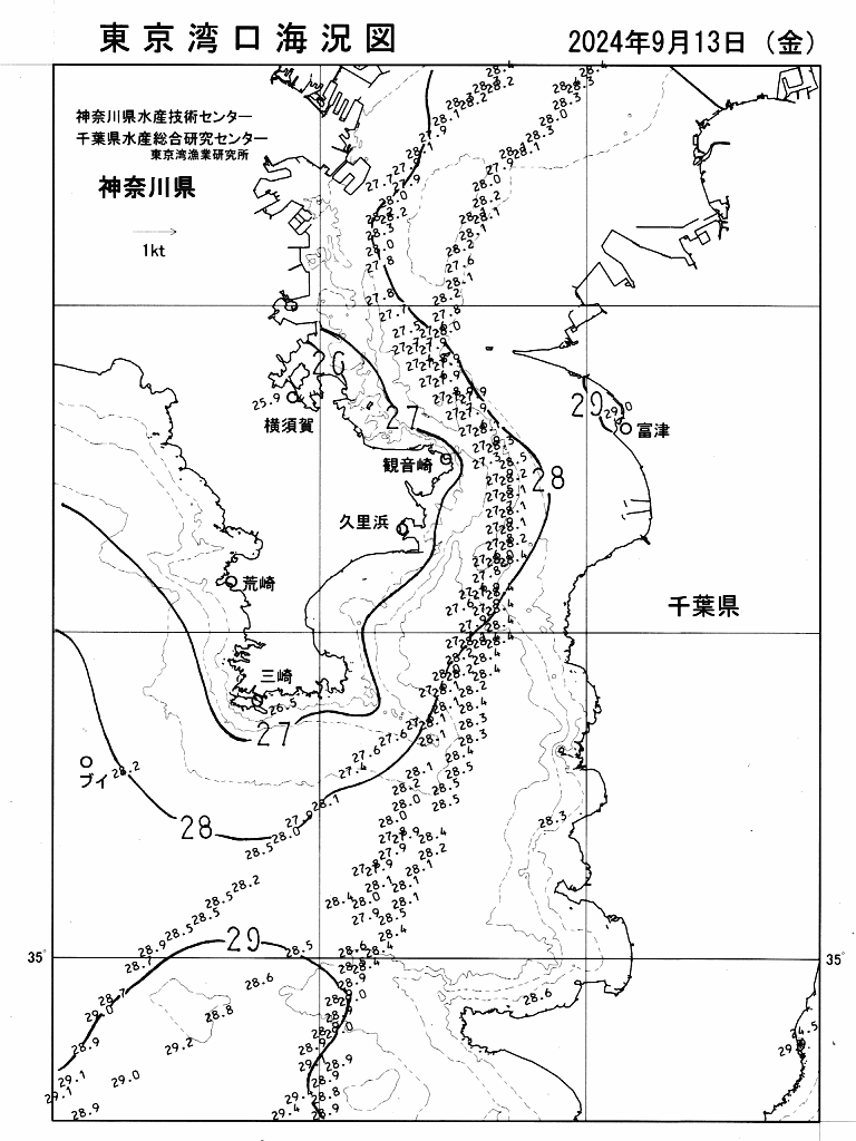 海況図, 東京湾口海況図 検索結果, (水温分布 等を図示)