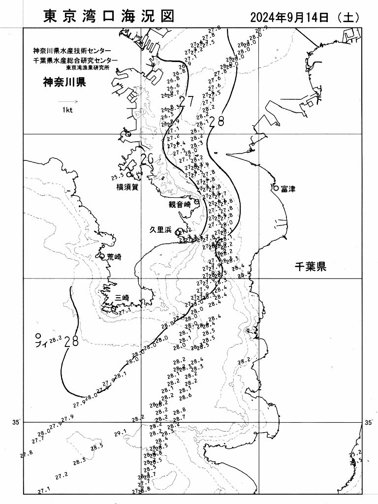 海況図, 東京湾口海況図 検索結果, (水温分布 等を図示)