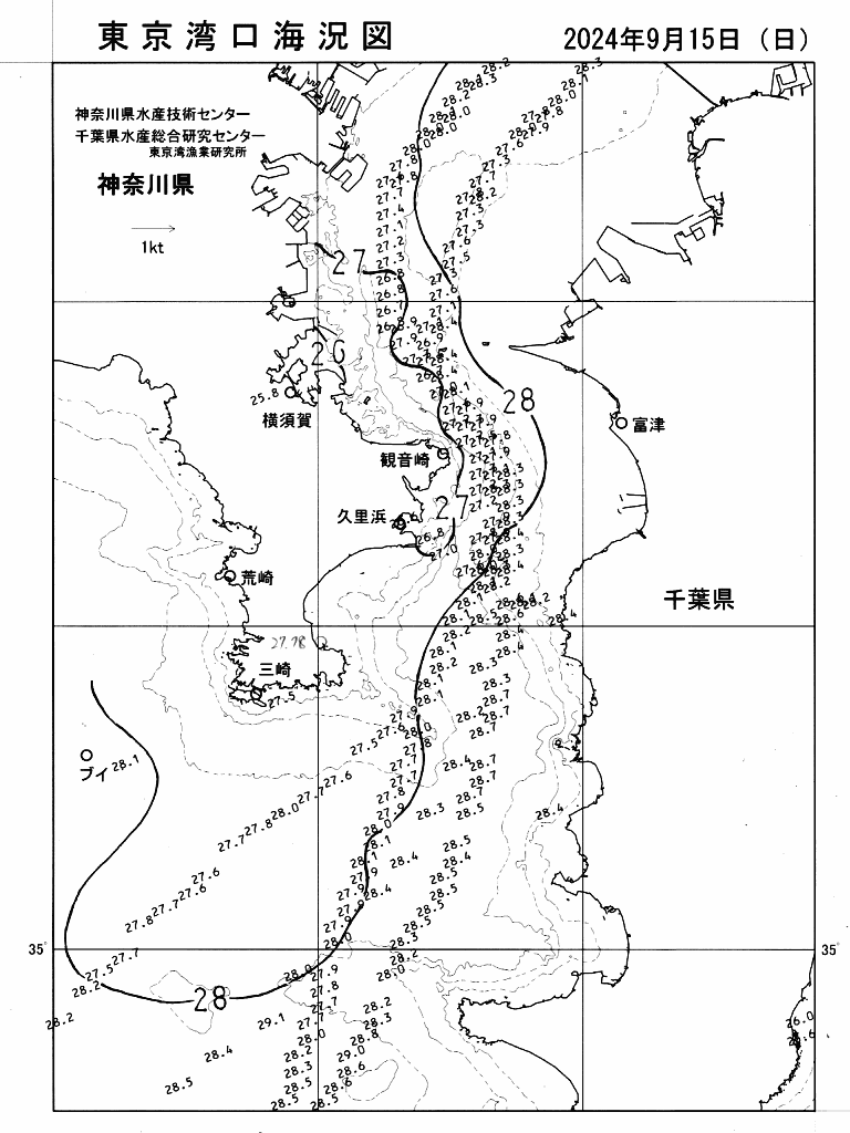 海況図, 東京湾口海況図 検索結果, (水温分布 等を図示)