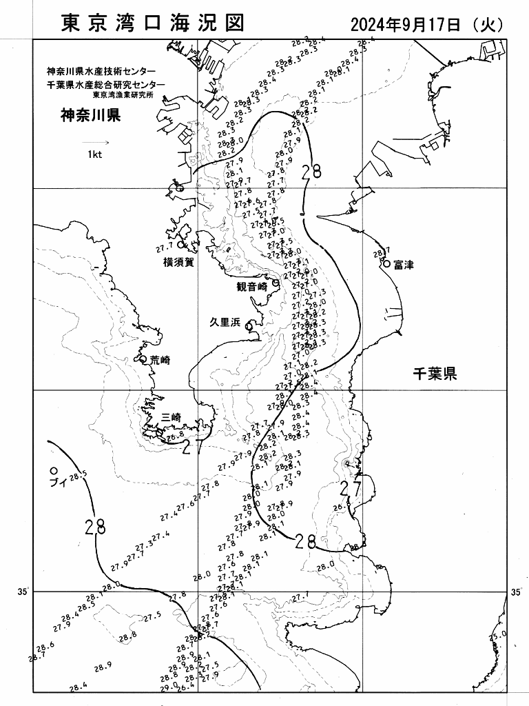 海況図, 東京湾口海況図 検索結果, (水温分布 等を図示)