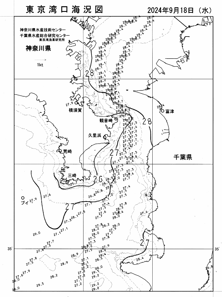 海況図, 東京湾口海況図 検索結果, (水温分布 等を図示)