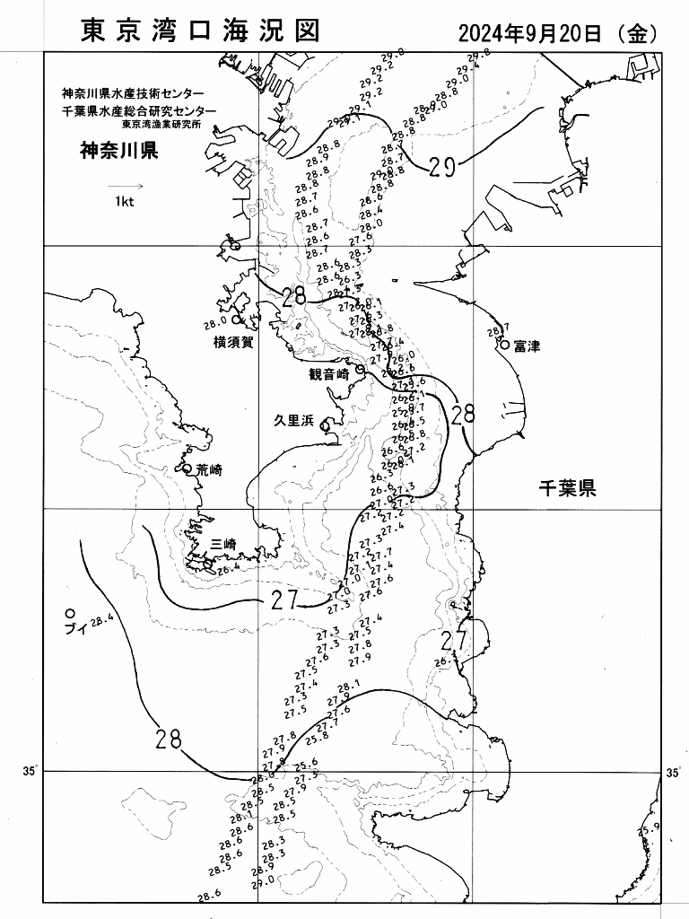 海況図, 東京湾口海況図 検索結果, (水温分布 等を図示)