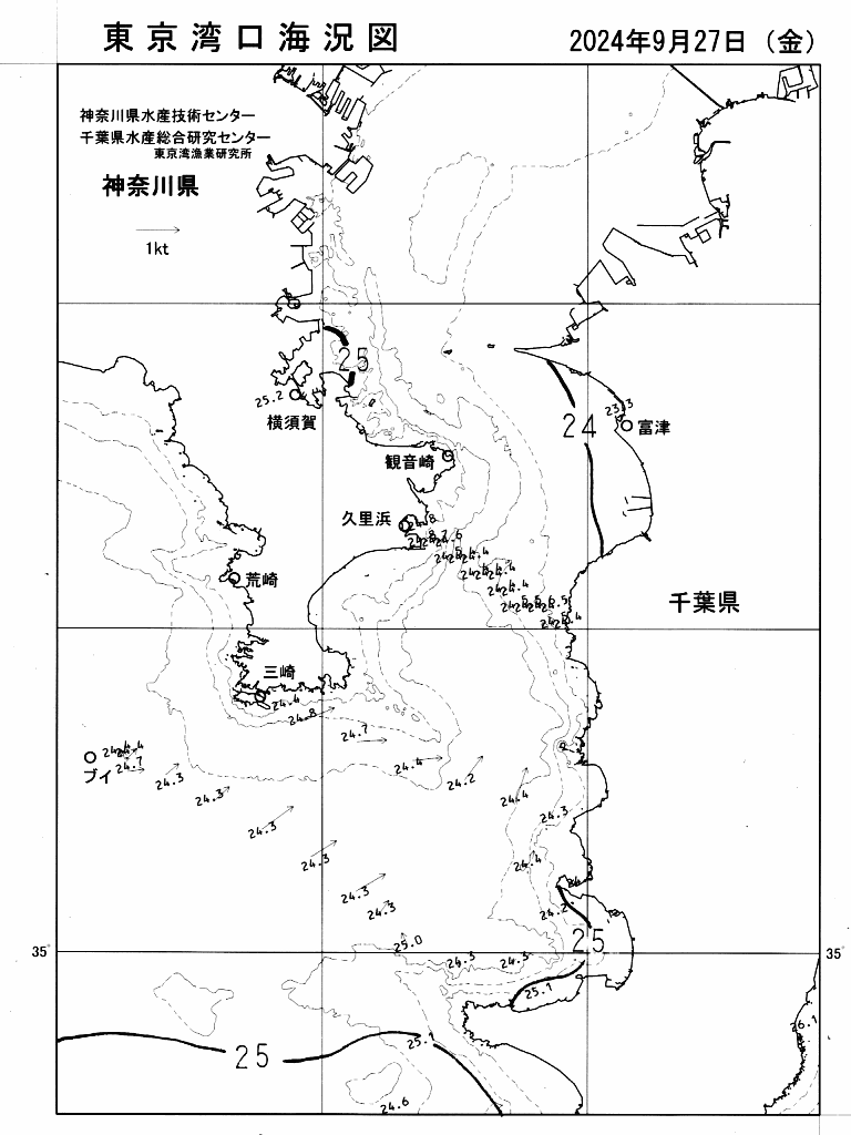 海況図, 東京湾口海況図 検索結果, (水温分布 等を図示)