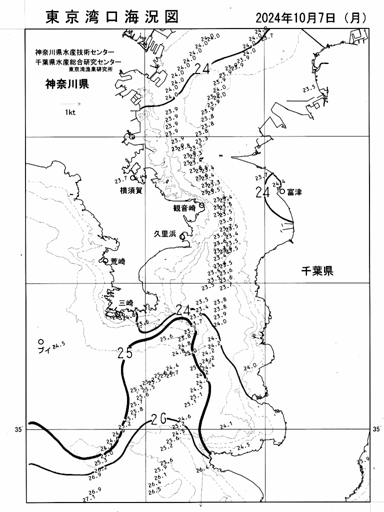 海況図, 東京湾口海況図 検索結果, (水温分布 等を図示)