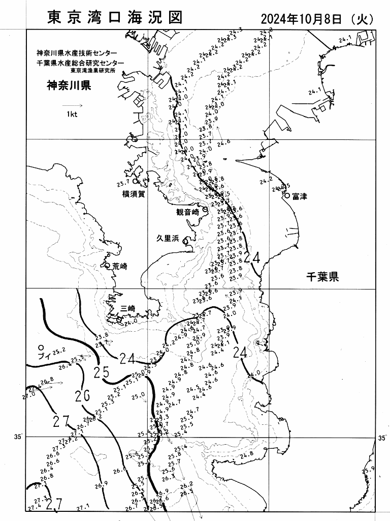 海況図, 東京湾口海況図 検索結果, (水温分布 等を図示)