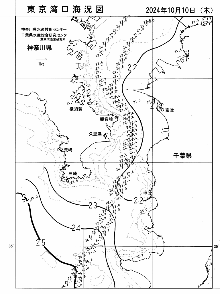 海況図, 東京湾口海況図 検索結果, (水温分布 等を図示)