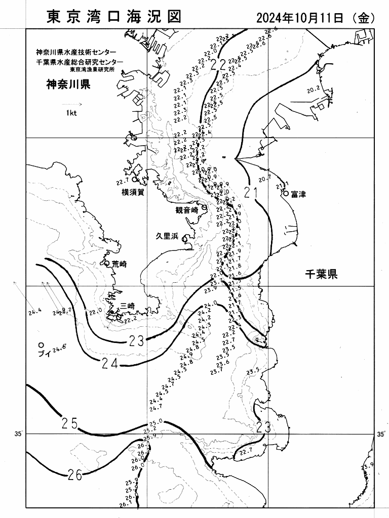 海況図, 東京湾口海況図 検索結果, (水温分布 等を図示)