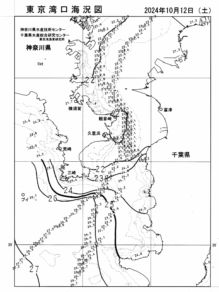 海況図, 東京湾口海況図 検索結果, (水温分布 等を図示)