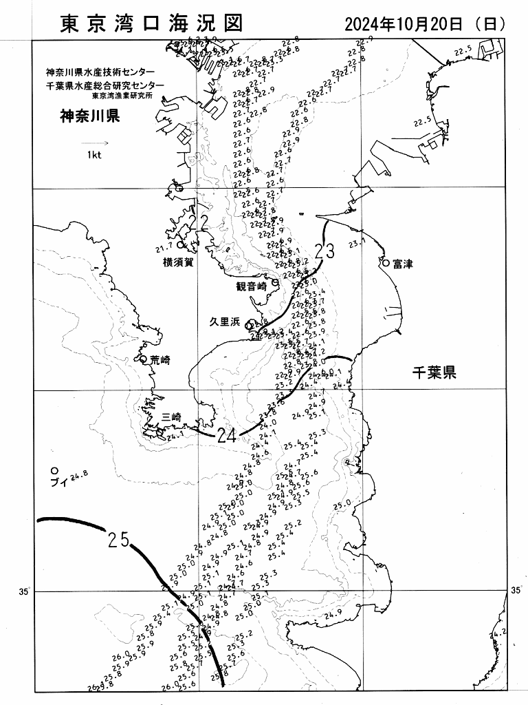 海況図, 東京湾口海況図 検索結果, (水温分布 等を図示)