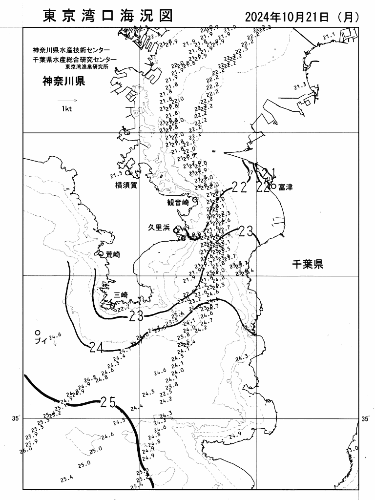 海況図, 東京湾口海況図 検索結果, (水温分布 等を図示)