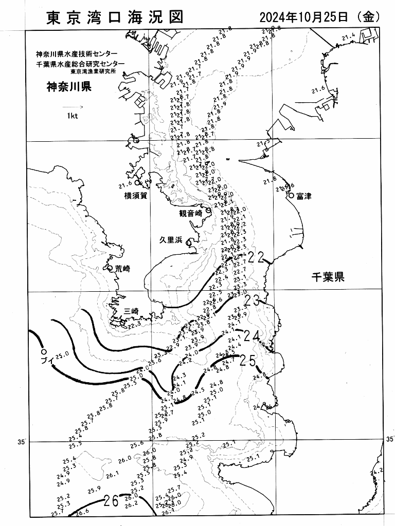 海況図, 東京湾口海況図 検索結果, (水温分布 等を図示)