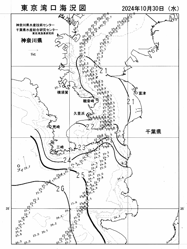 海況図, 東京湾口海況図 検索結果, (水温分布 等を図示)