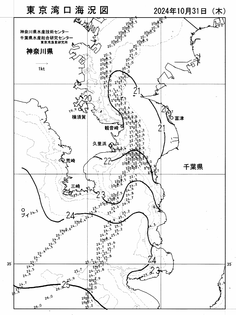 海況図, 東京湾口海況図 検索結果, (水温分布 等を図示)