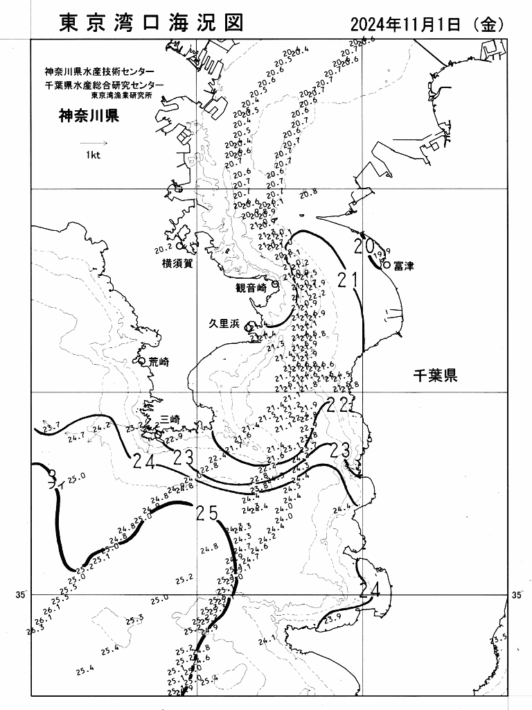 海況図, 東京湾口海況図 検索結果, (水温分布 等を図示)