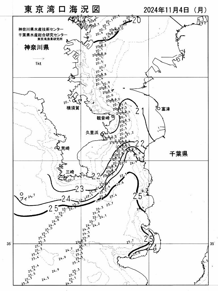 海況図, 東京湾口海況図 検索結果, (水温分布 等を図示)