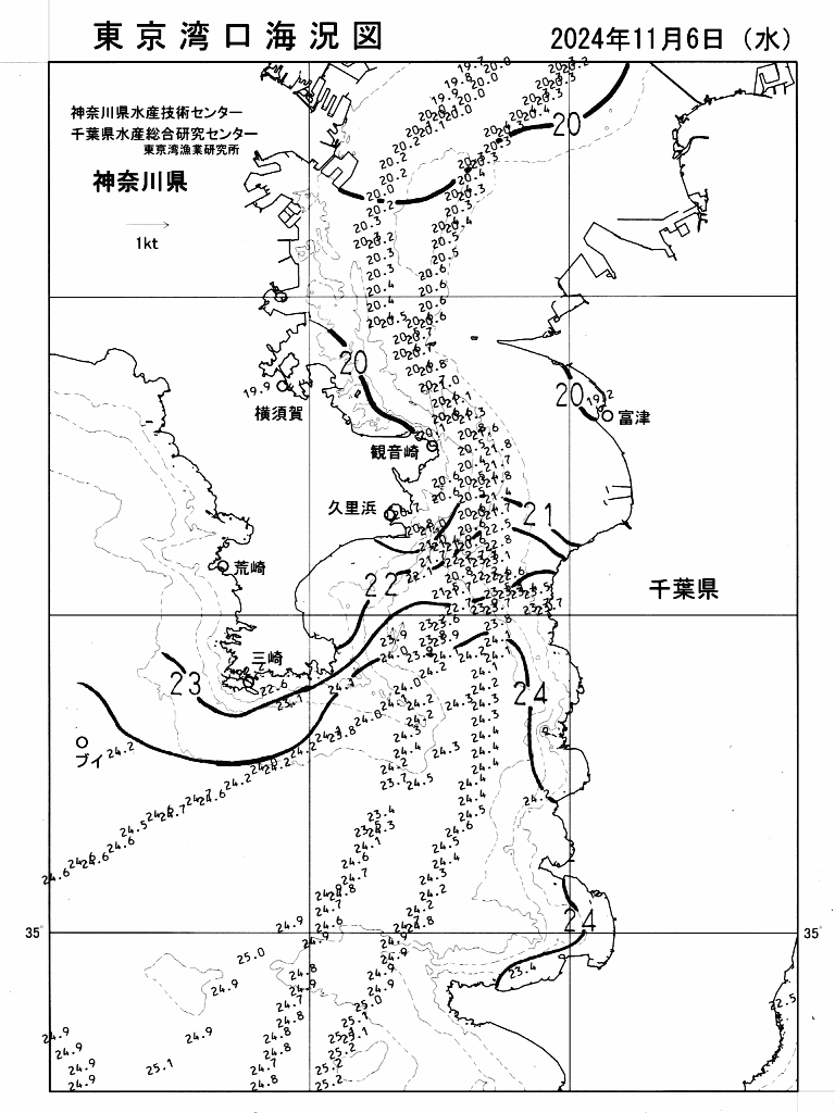 海況図, 東京湾口海況図 検索結果, (水温分布 等を図示)