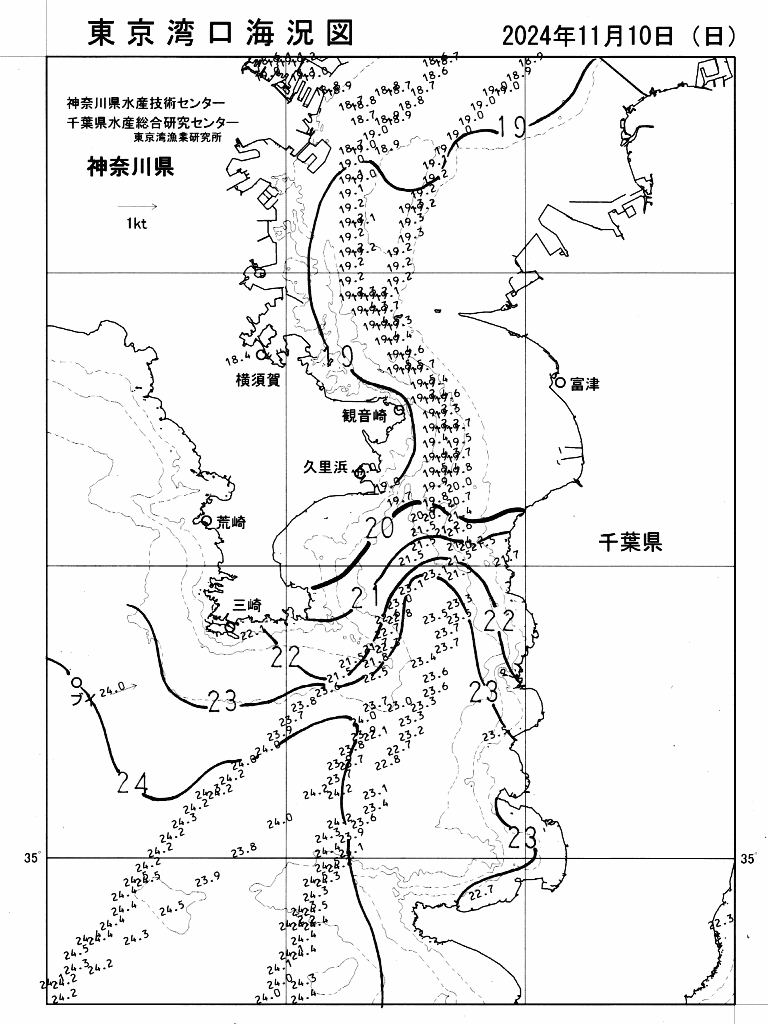 海況図, 東京湾口海況図 検索結果, (水温分布 等を図示)