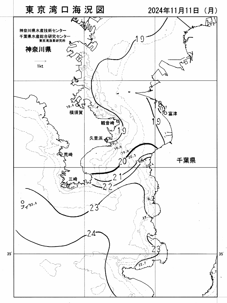 海況図, 東京湾口海況図 検索結果, (水温分布 等を図示)