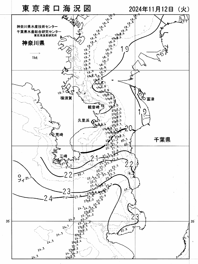 海況図, 東京湾口海況図 検索結果, (水温分布 等を図示)