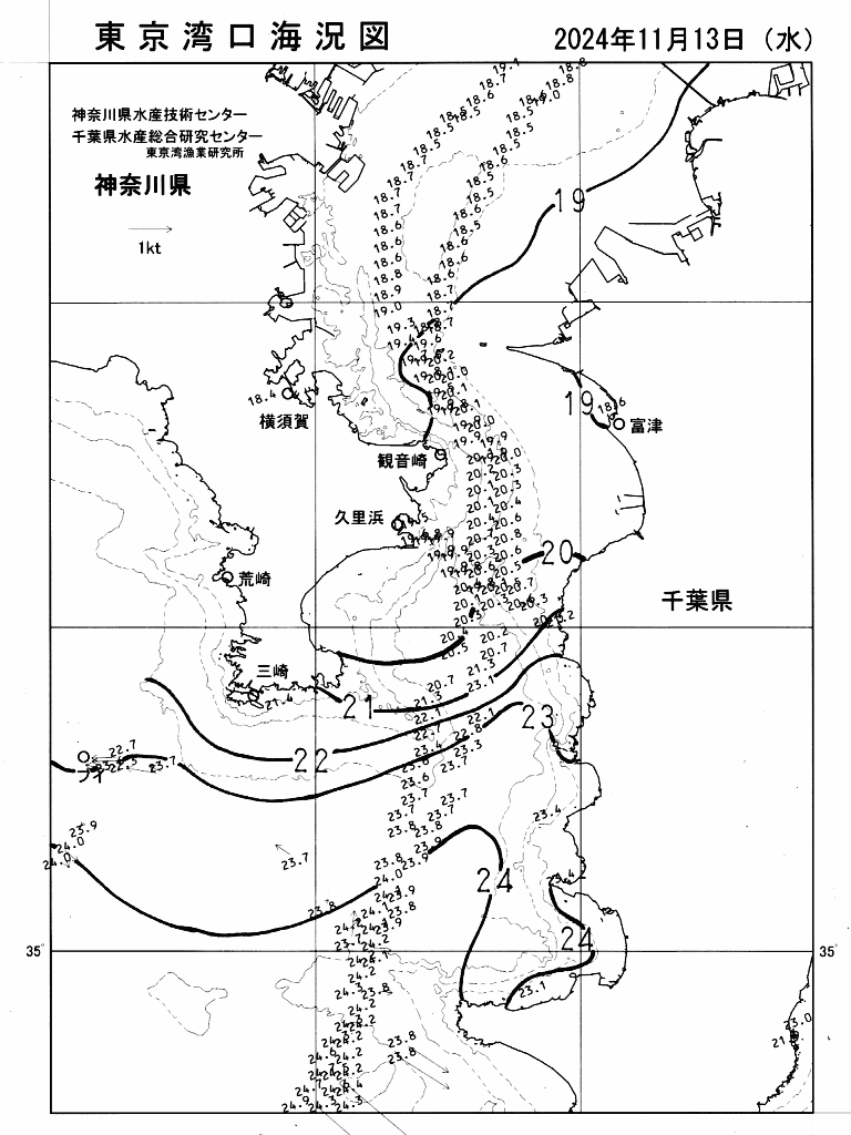 海況図, 東京湾口海況図 検索結果, (水温分布 等を図示)