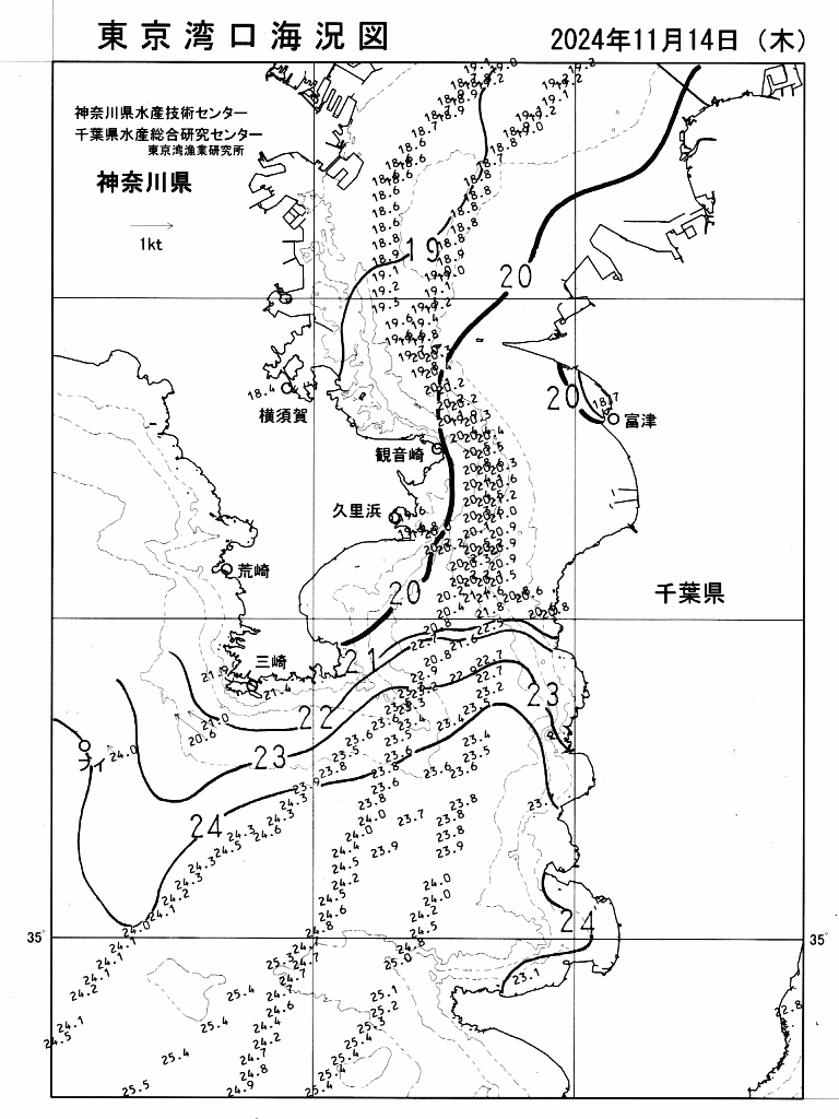 海況図, 東京湾口海況図 検索結果, (水温分布 等を図示)