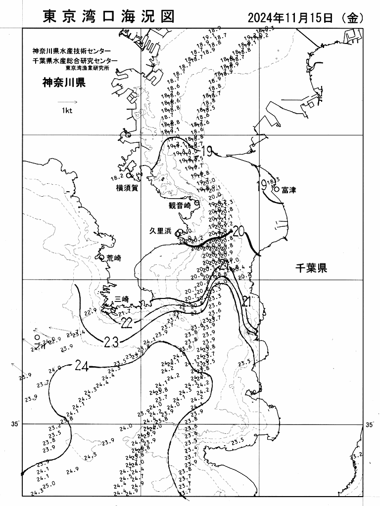 海況図, 東京湾口海況図 検索結果, (水温分布 等を図示)