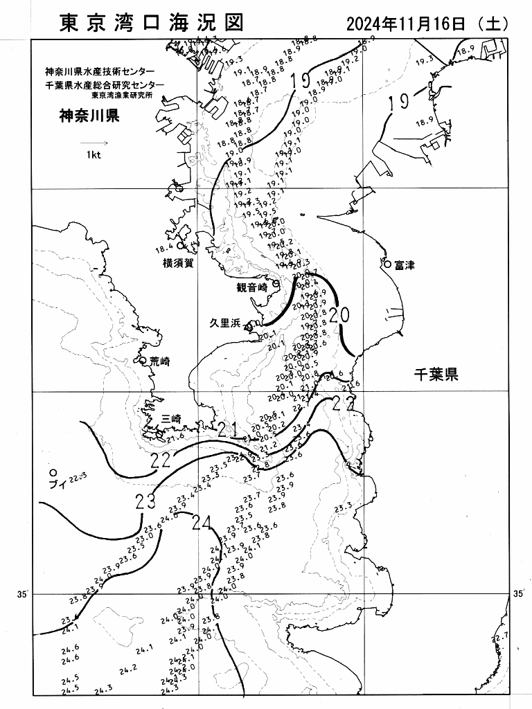 海況図, 東京湾口海況図 検索結果, (水温分布 等を図示)