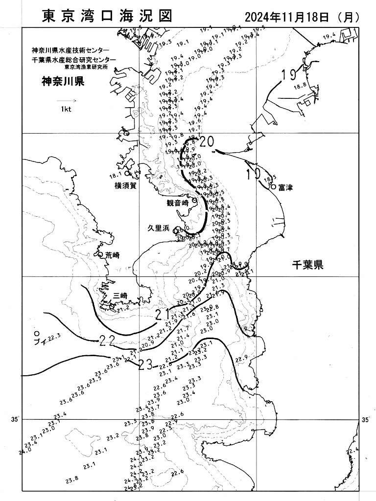 海況図, 東京湾口海況図 検索結果, (水温分布 等を図示)