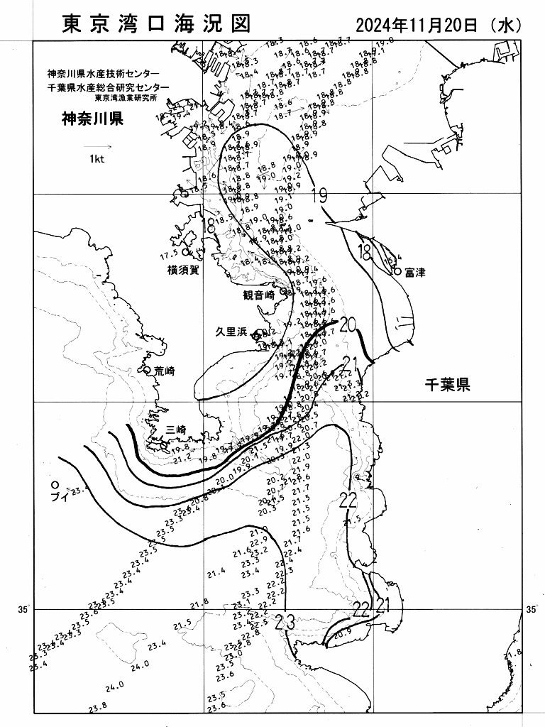 海況図, 東京湾口海況図 検索結果, (水温分布 等を図示)