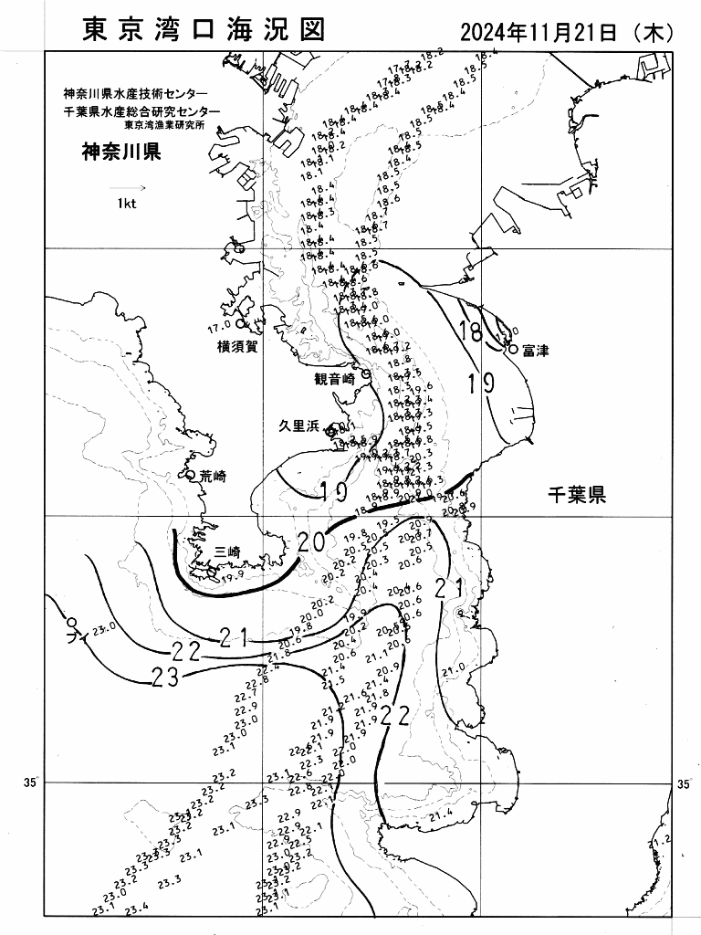 海況図, 東京湾口海況図 検索結果, (水温分布 等を図示)