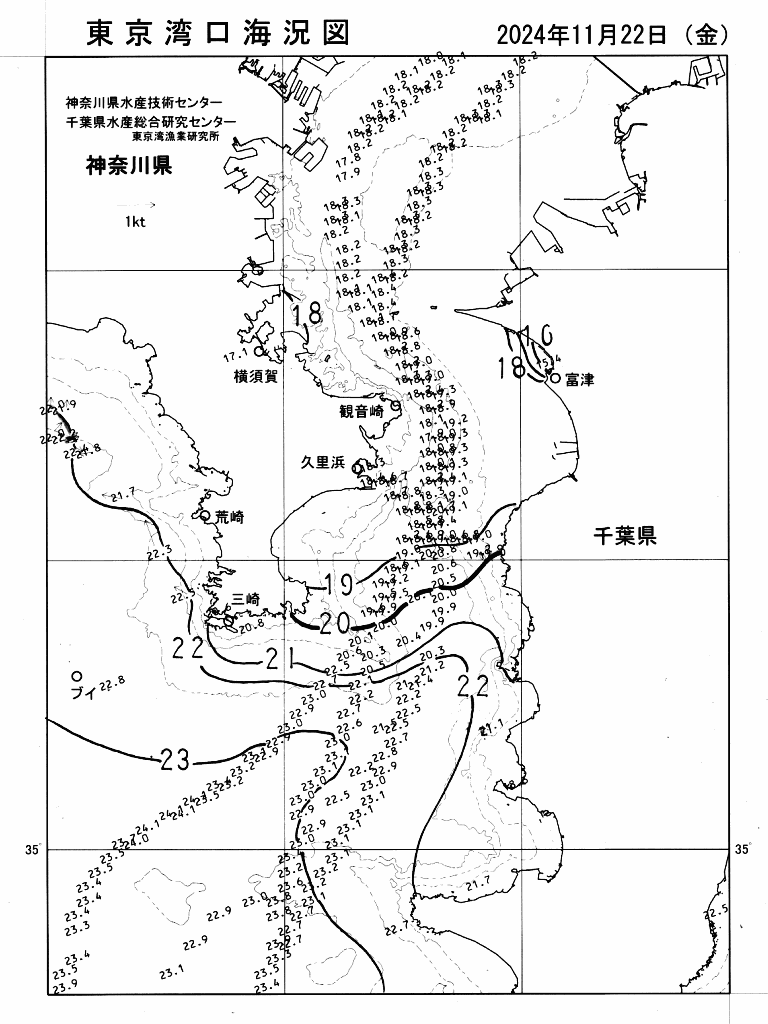 海況図, 東京湾口海況図 検索結果, (水温分布 等を図示)