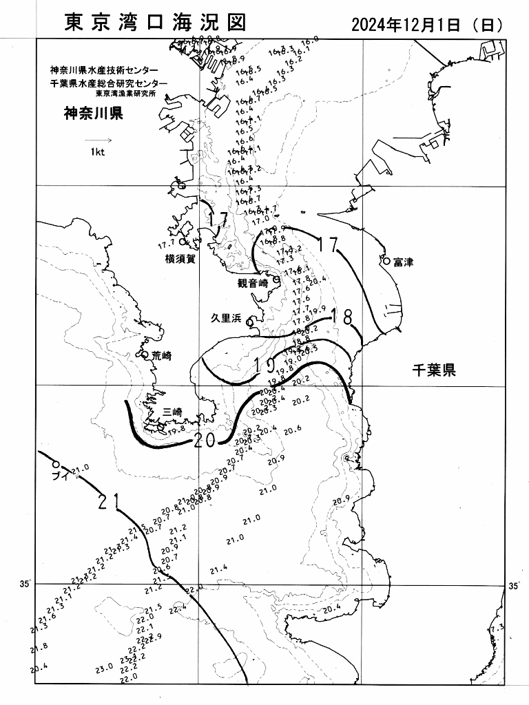 海況図, 東京湾口海況図 検索結果, (水温分布 等を図示)