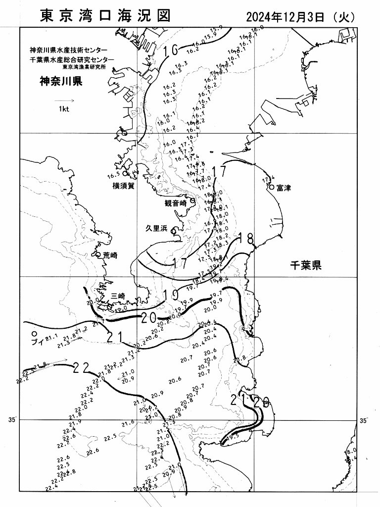 海況図, 東京湾口海況図 検索結果, (水温分布 等を図示)