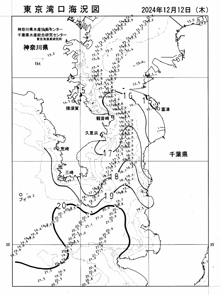 海況図, 東京湾口海況図 検索結果, (水温分布 等を図示)