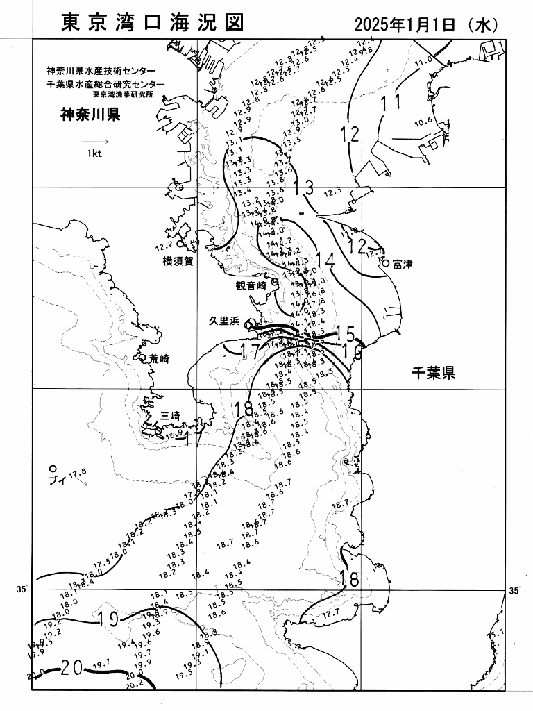 海況図, 東京湾口海況図 検索結果, (水温分布 等を図示)