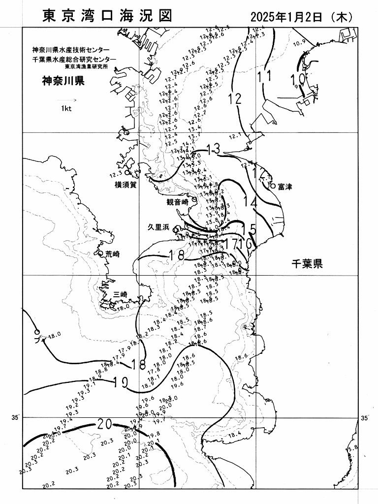 海況図, 東京湾口海況図 検索結果, (水温分布 等を図示)