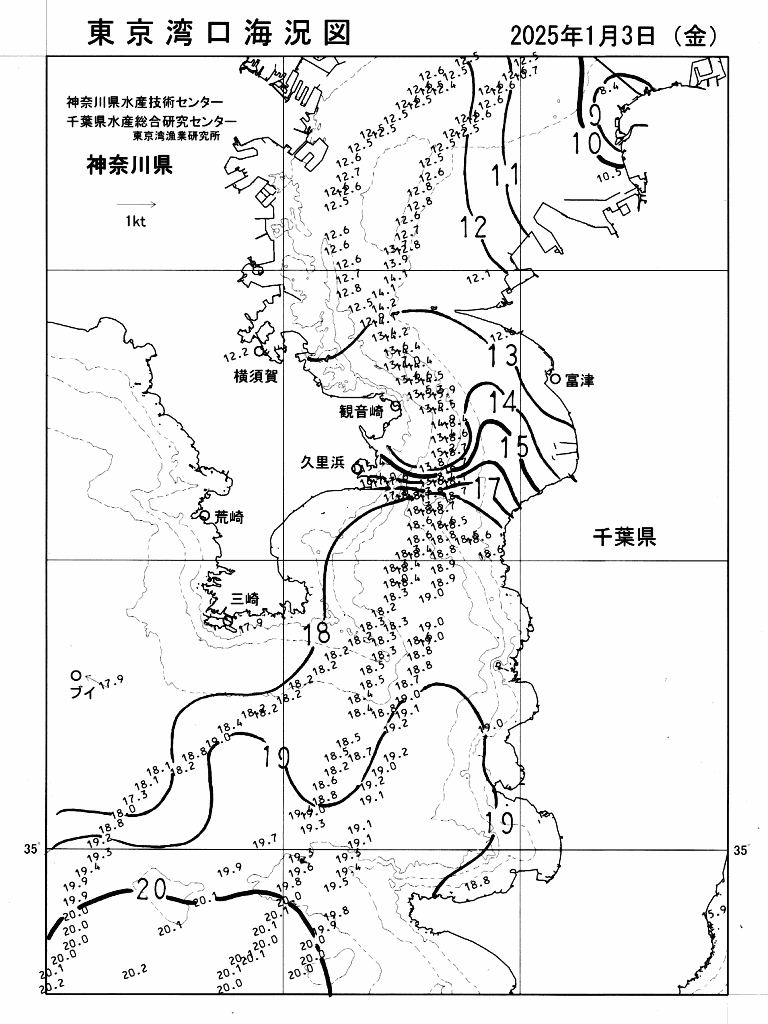 海況図, 東京湾口海況図 検索結果, (水温分布 等を図示)