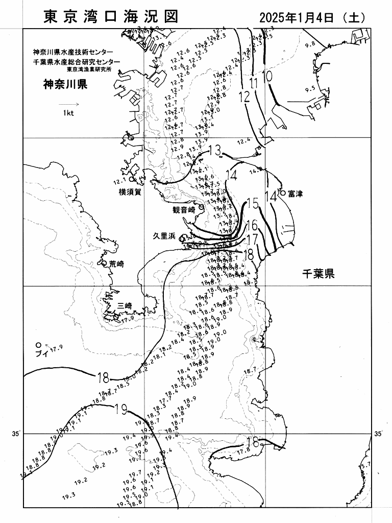 海況図, 東京湾口海況図 検索結果, (水温分布 等を図示)