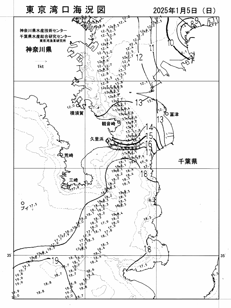 海況図, 東京湾口海況図 検索結果, (水温分布 等を図示)