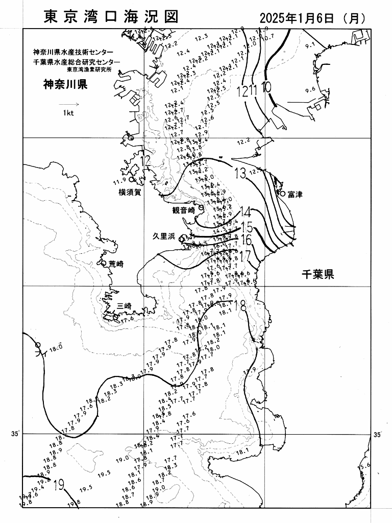 海況図, 東京湾口海況図 検索結果, (水温分布 等を図示)