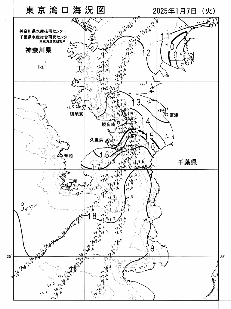 海況図, 東京湾口海況図 検索結果, (水温分布 等を図示)