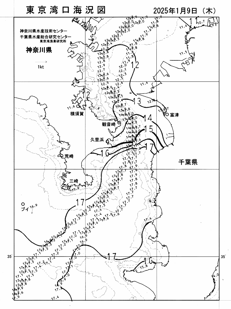 海況図, 東京湾口海況図 検索結果, (水温分布 等を図示)