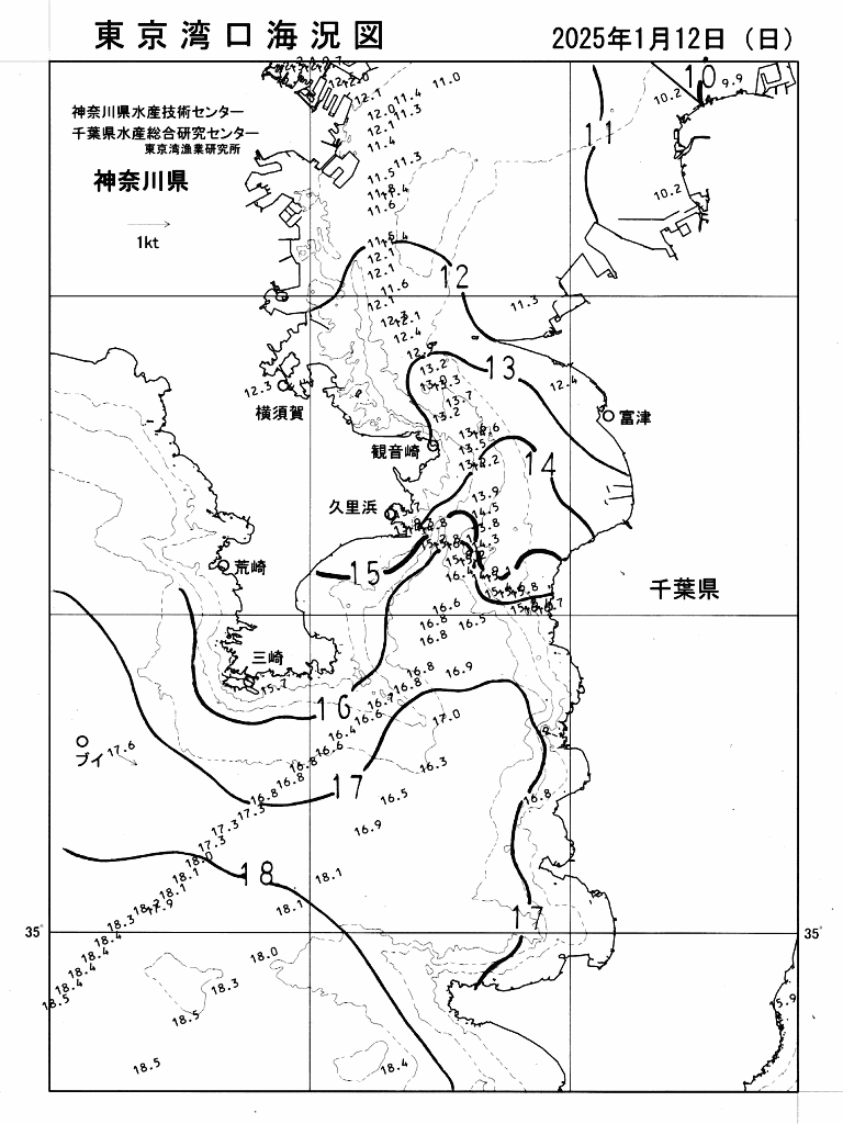 海況図, 東京湾口海況図 検索結果, (水温分布 等を図示)