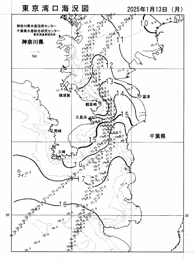 海況図, 東京湾口海況図 検索結果, (水温分布 等を図示)