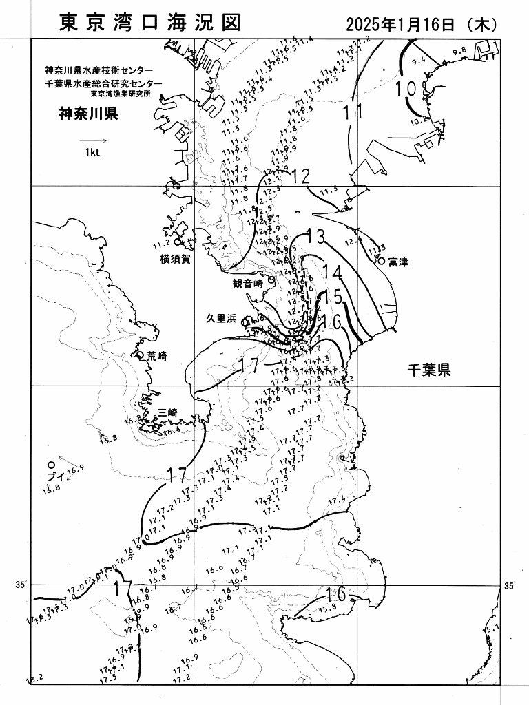 海況図, 東京湾口海況図 検索結果, (水温分布 等を図示)