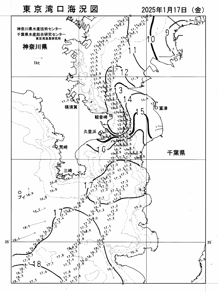 海況図, 東京湾口海況図 検索結果, (水温分布 等を図示)