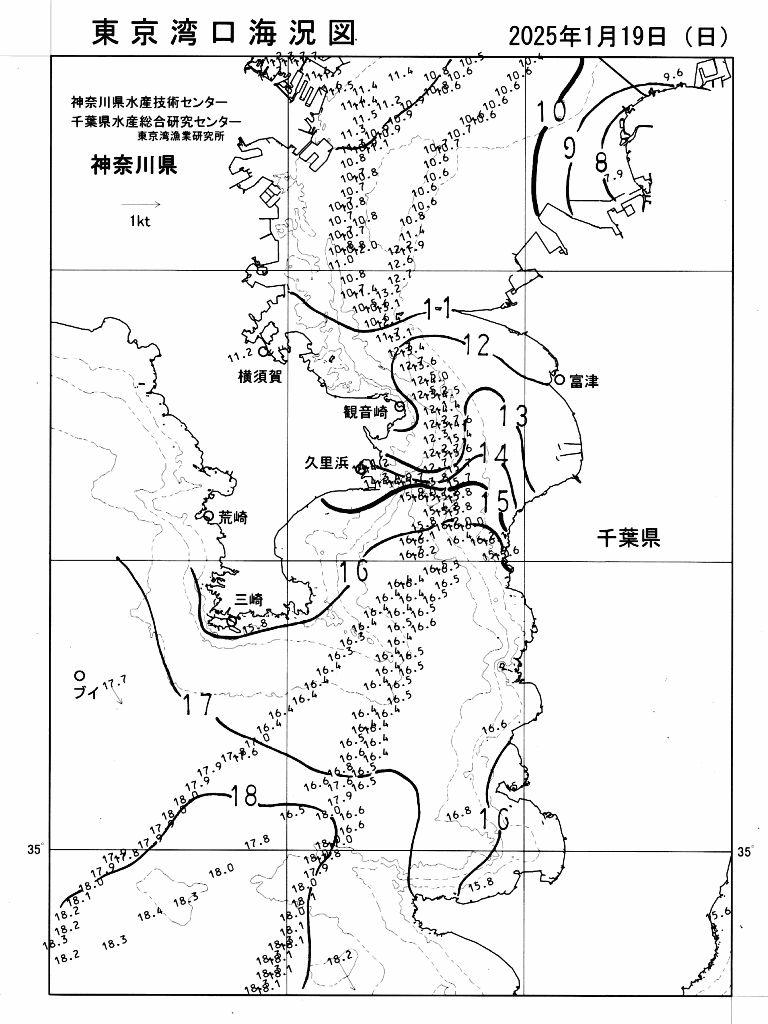 海況図, 東京湾口海況図 検索結果, (水温分布 等を図示)