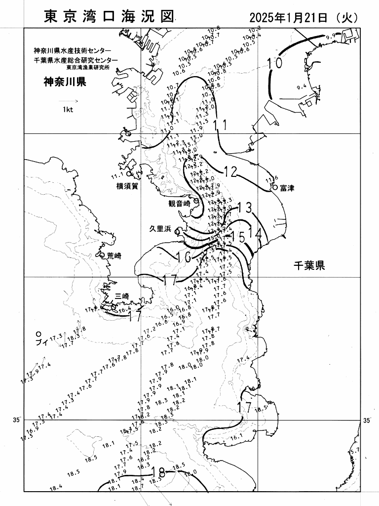 海況図, 東京湾口海況図 検索結果, (水温分布 等を図示)