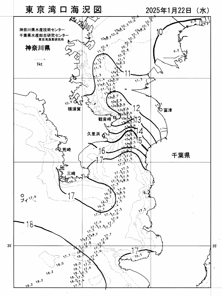 海況図, 東京湾口海況図 検索結果, (水温分布 等を図示)